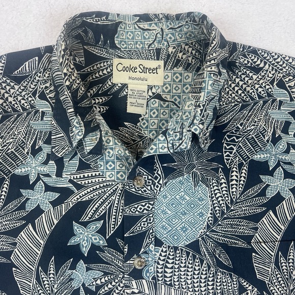 Cooke Street Honolulu Hawaiian Shirt Mens‎ Large Blue Print Pineapple Hibiscus - Picture 2 of 6
